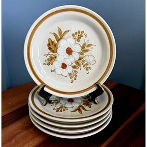 Mountain Wood Collection Dried Flowers Dessert Plates Set 5 Japan Stoneware 6.25